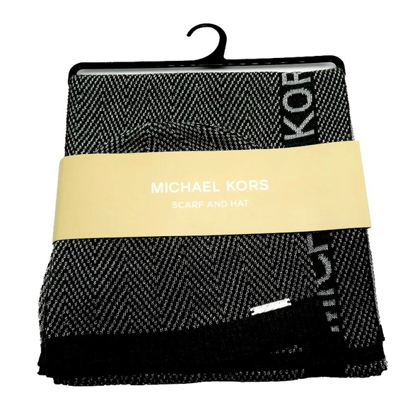 NWT Michael Kors Metallic Black Scarf & Hat Set - Picture 6 of 10